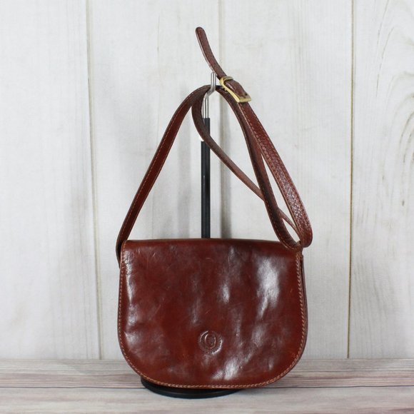 Firenze Bags Firenze Brown Leather Crossbody Sling Saddle Bag Italy